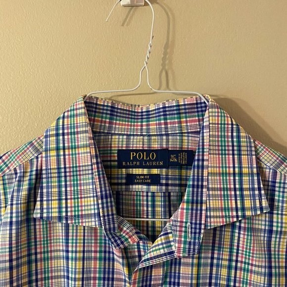 Polo Ralph Lauren, Men's 16.5 - 34/35 LS, 100% Cotton, Plaid pastel colors - Picture 4 of 5